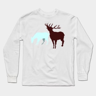 Red Deer Roaring Silhouette Retro Long Sleeve T-Shirt